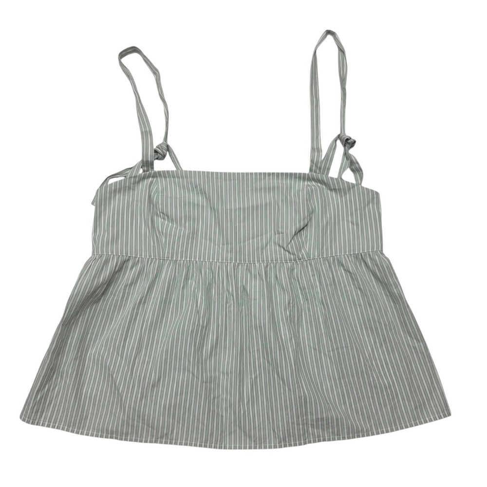 J.Crew Cami Top Women 12 Green White Striped Tie Shoulder Cotton Peplum BL034